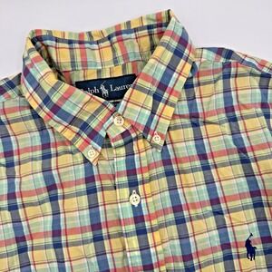 Ralph Lauren‎ Shirt Mens Large Indian Madras Plaid Polo Short Sleeve Button Down
